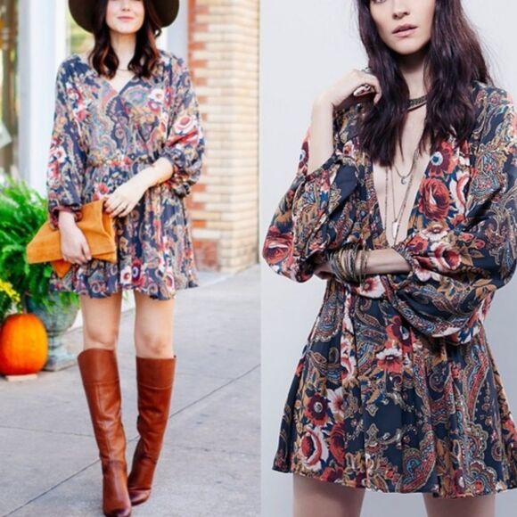 Free People High Plains Printed Boho Dress Size XS - Picture 2 of 7